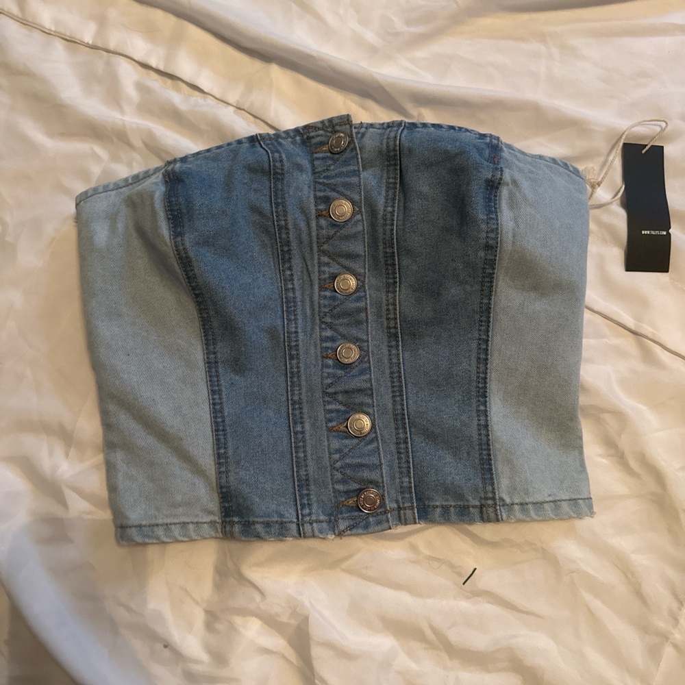 Tilly's Two-Tone Blue Denim Corset Crop Top